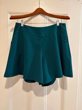 Voodoo Vixen Teal Flared Shorts with Side Button Detail